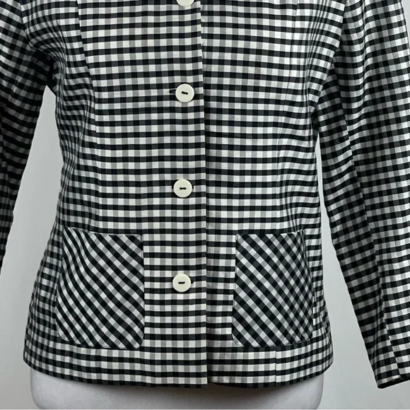 SilkLand Black White Plaid Silk Jacket Size 4 - Picture 4 of 11
